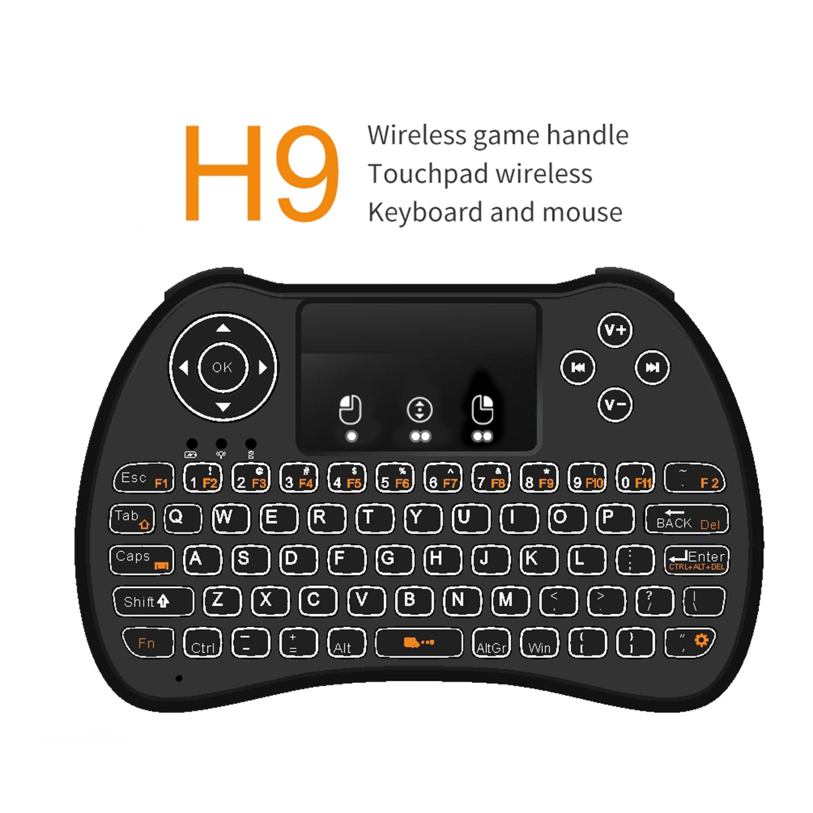 H9 2.4GHz Mini Wireless Air Mouse QWERTY Keyboard with White Backlight & Touchpad for PC — detail 2
