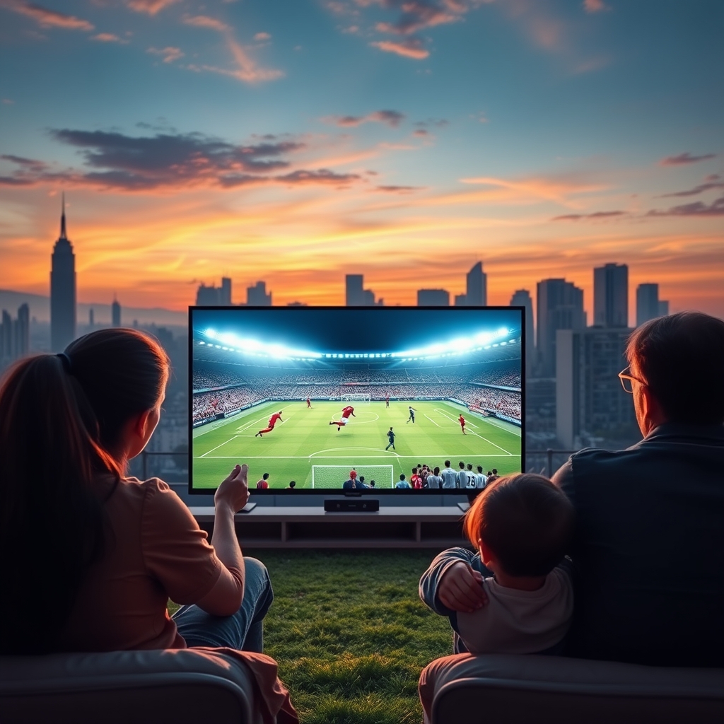 Family enjoying IPTV subscription on a large screen TV Family enjoying IPTV subscription on a large screen TV