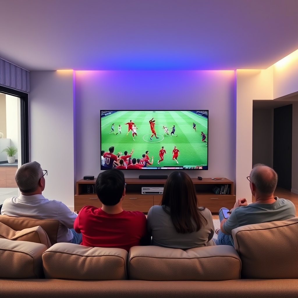 Une personne regardant la Coupe du monde sur un téléviseur 4K avec un abonnement IPTV BoxTV Stream